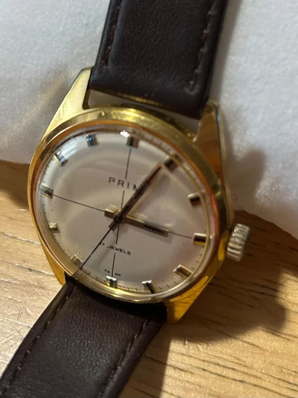 NWI Mens Prim Elegant Brown Leather Band Gold-Plated Mechanical Wristwatch